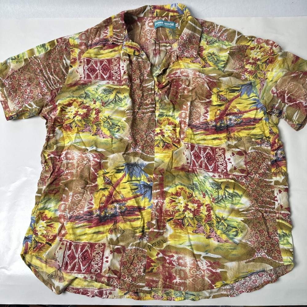 VTG Jams World Akala Niihau Button Down Hawaiian Camp Shirt Men's XL Rayon